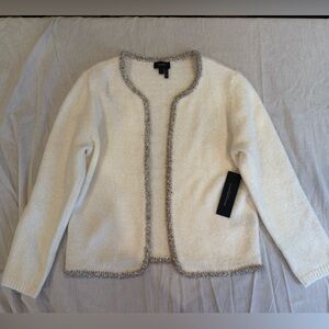 Donna Karan Cream Cardigan with Silver Trim